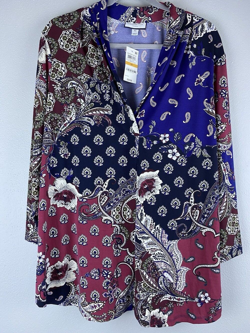 NWT Charter Club Sz 3X Modern Muse V Neck 3/4 Slv Pltd Shldr Rnd Btm Blouse